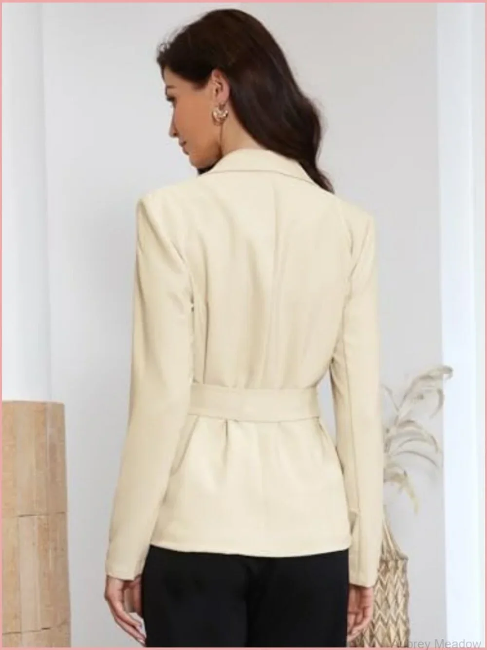 Business Casual Blazer with Notch Lapel & Buckle Waist Long Sleeve Office Jacket